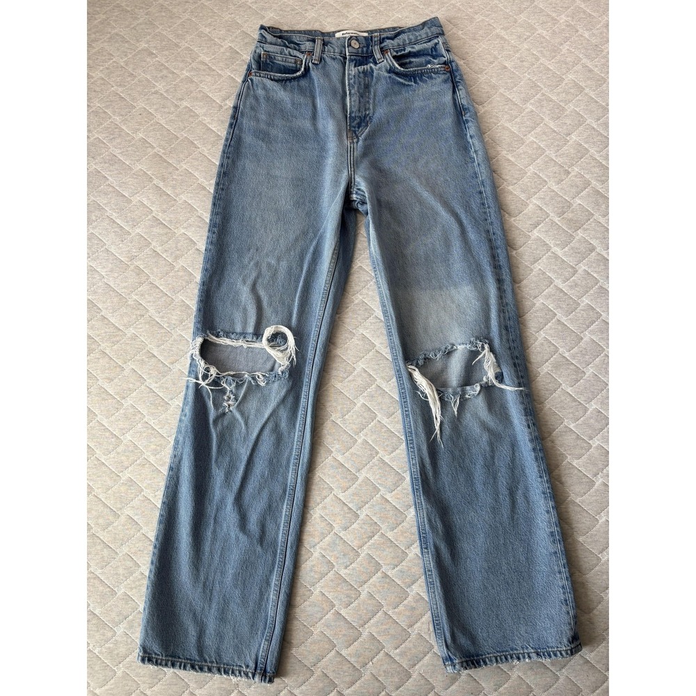 Reformation Jeans Womens 26 Blue Wilder High Rise Wide Leg Distressed Denim